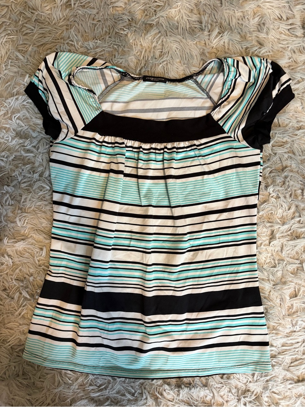 Women's Striped Square-Neck Top in Mint and Black